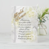 Invitation de douche nuptiale élégante roses blanc (Debout devant)