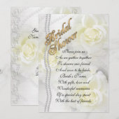 Invitation de douche nuptiale élégante roses blanc (Devant / Derrière)