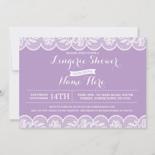 Invitation de douche nuptiale en dentelle violette (Devant)