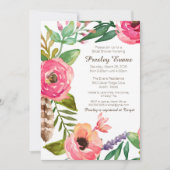 Invitation de douche nuptiale en fleurs et en plum (Devant)