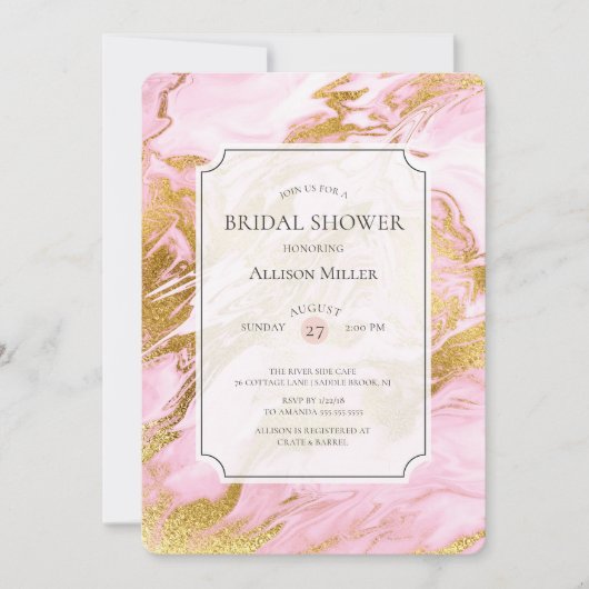 Invitation de douche nuptiale en marbre rose (Devant)