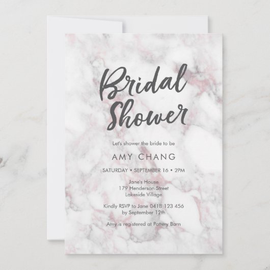 Invitation de douche nuptiale en marbre rose (Devant)
