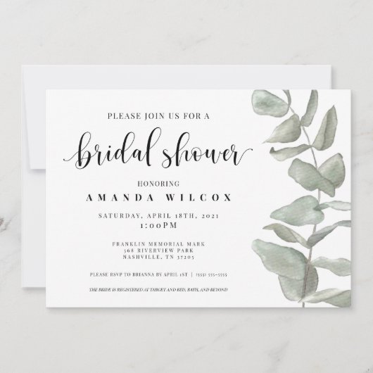 Invitation de douche nuptiale Eucalyptus aquarelle (Devant)