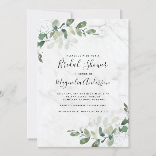 Invitation de douche nuptiale Eucalyptus en marbre (Devant)