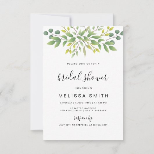 Invitation de douche nuptiale Eucalyptus Green (Devant)