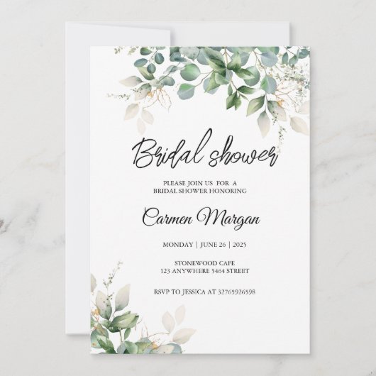 Invitation de douche nuptiale Eucalyptus Green (Devant)