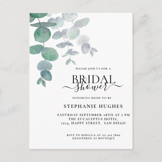 Invitation de douche nuptiale Eucalyptus Green (Devant)