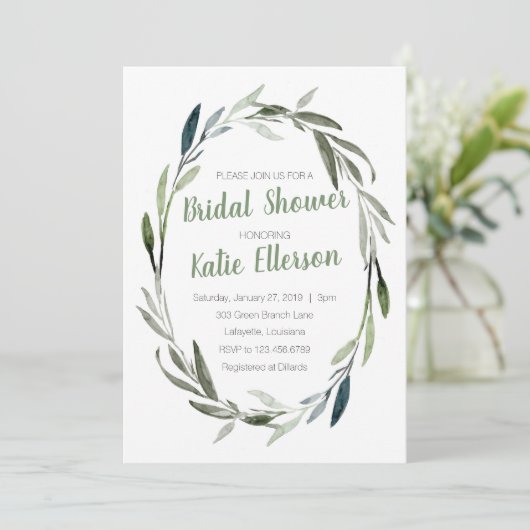 Invitation de douche nuptiale Eucalyptus Green (Debout devant)