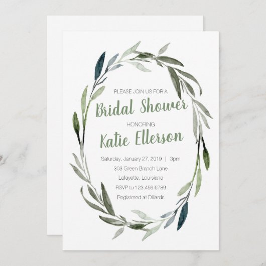 Invitation de douche nuptiale Eucalyptus Green (Devant / Derrière)