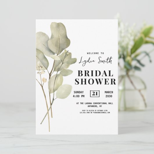 Invitation de douche nuptiale Eucalyptus, nuptiale (Debout devant)