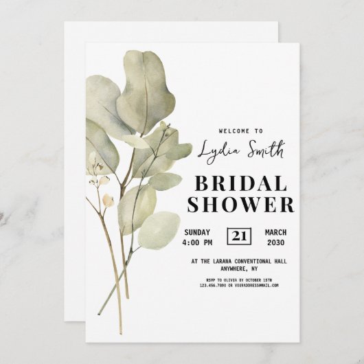 Invitation de douche nuptiale Eucalyptus, nuptiale (Devant / Derrière)