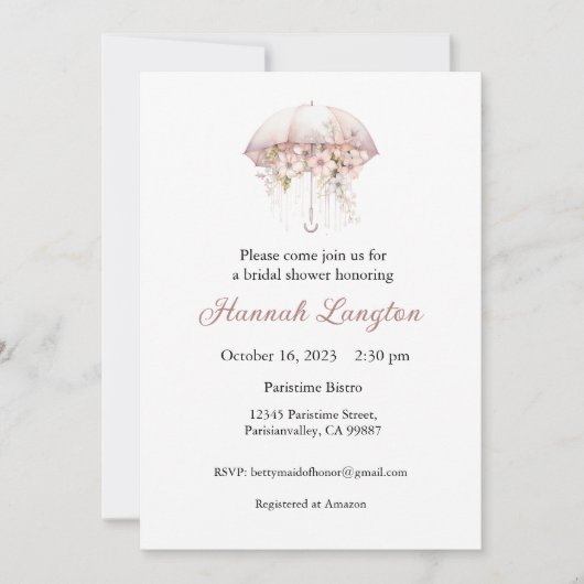 Invitation de douche nuptiale, Fête des mariées fl (Devant)