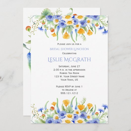 Invitation de douche nuptiale Fleur sauvage (Devant / Derrière)