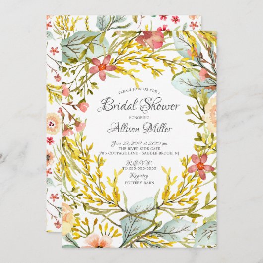 Invitation de douche nuptiale Fleur sauvage jaune (Devant / Derrière)