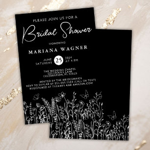 Invitation de douche nuptiale Fleur sauvage noire