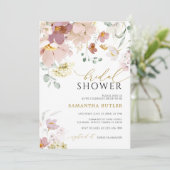 Invitation de douche nuptiale Fleur sauvage rose e (Debout devant)
