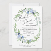 Invitation de douche nuptiale Fleurs bleues glacée (Devant)