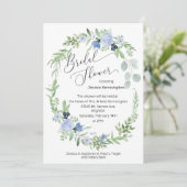 Invitation de douche nuptiale Fleurs bleues glacée (Debout devant)