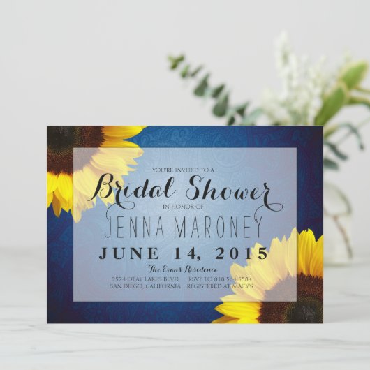 Invitation de douche nuptiale - Fleurs de soleil e (Debout devant)