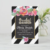 Invitation de douche nuptiale, Floral Black & Whit (Debout devant)