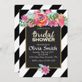 Invitation de douche nuptiale, Floral Black & Whit (Devant / Derrière)