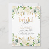 Invitation de douche nuptiale | Floral blanc et or (Devant)