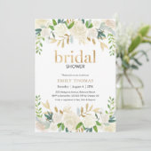 Invitation de douche nuptiale | Floral blanc et or (Debout devant)
