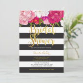 Invitation de douche nuptiale - Floral noir blanc (Debout devant)