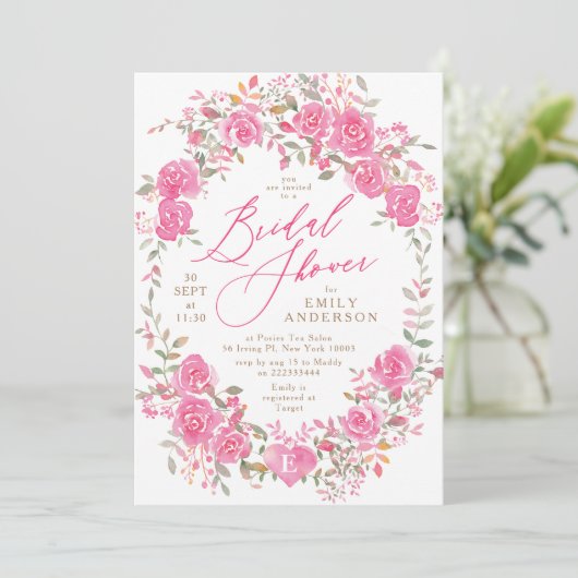 Invitation de douche nuptiale Floral Rose (Debout devant)