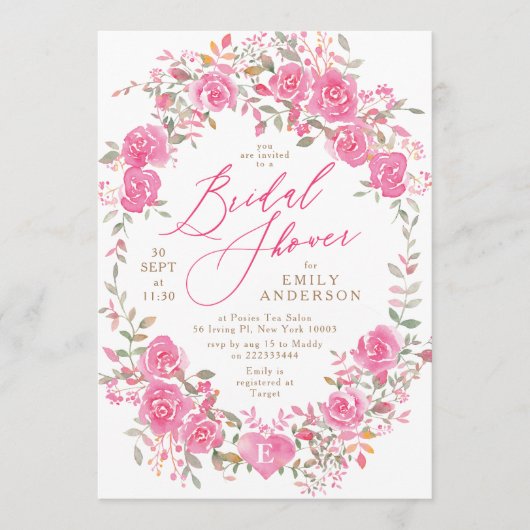 Invitation de douche nuptiale Floral Rose (Devant)