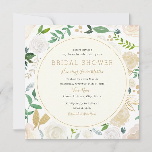 Invitation de douche nuptiale Florale d'or moderne (Devant)