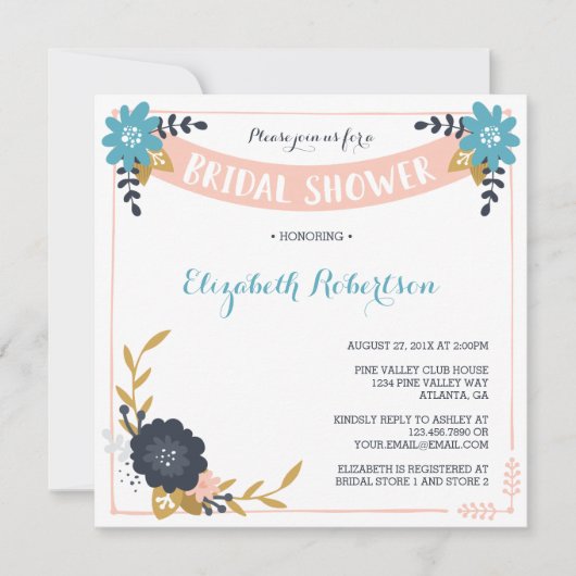 Invitation de douche nuptiale florale, moderne (Devant)
