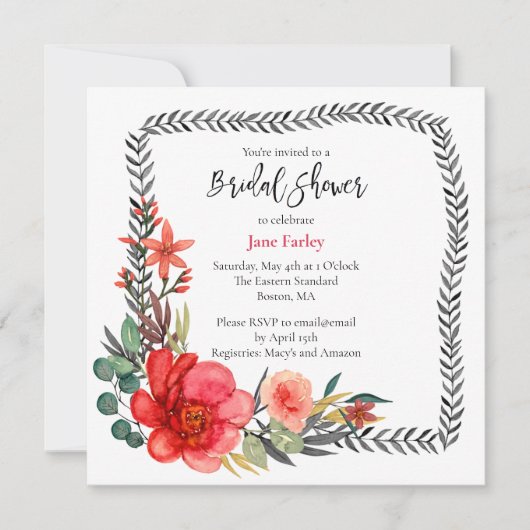 Invitation de douche nuptiale florale moderne (Devant)