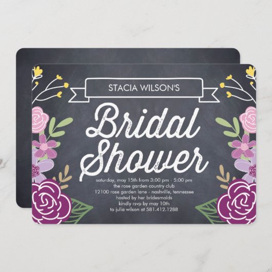 Invitation de douche nuptiale florale radiante - v (Devant / Derrière)