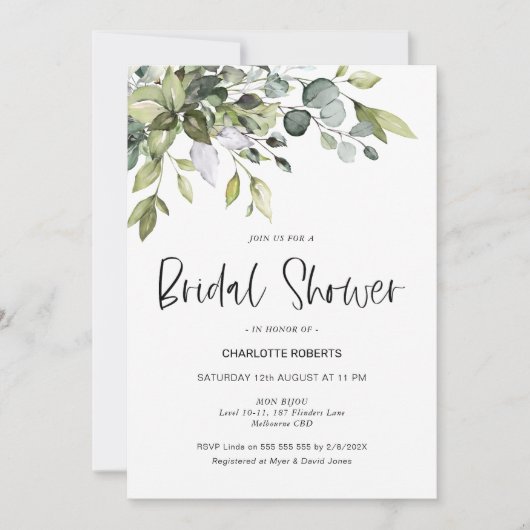 Invitation de douche nuptiale Foliage vert moderne (Devant)