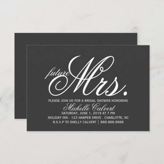 Invitation de douche nuptiale | future Mme II Blac (Devant / Derrière)