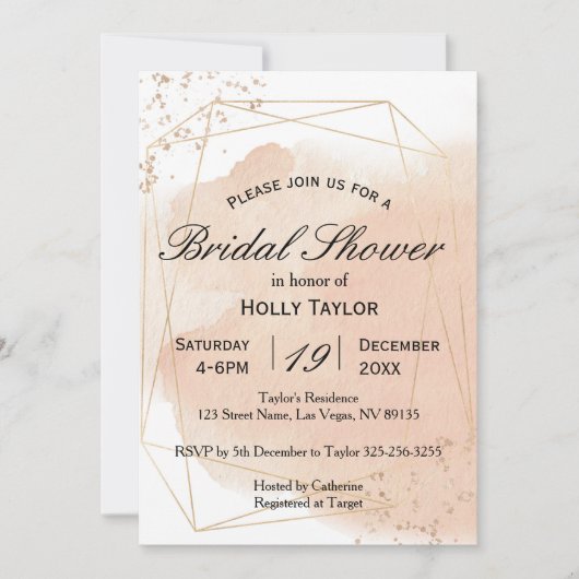 Invitation de douche nuptiale géométrique rose Gol (Devant)