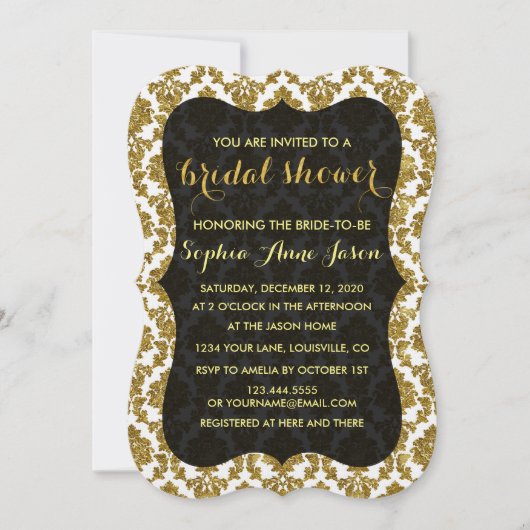 Invitation de douche nuptiale Glamour or Damask (Devant)