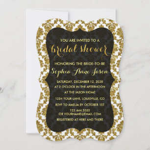 Invitation de douche nuptiale Glamour or Damask
