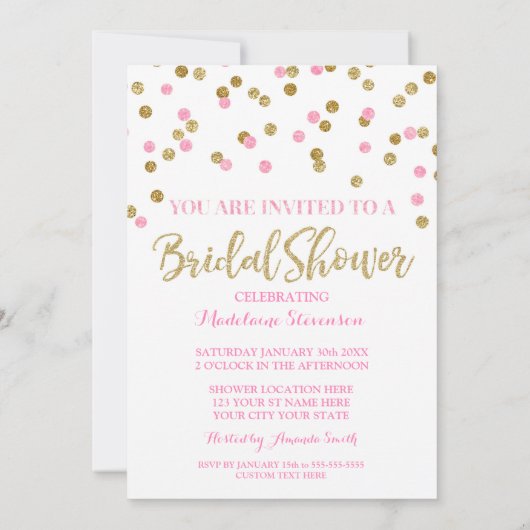 Invitation de douche nuptiale Gold Pink Confetti (Dos)