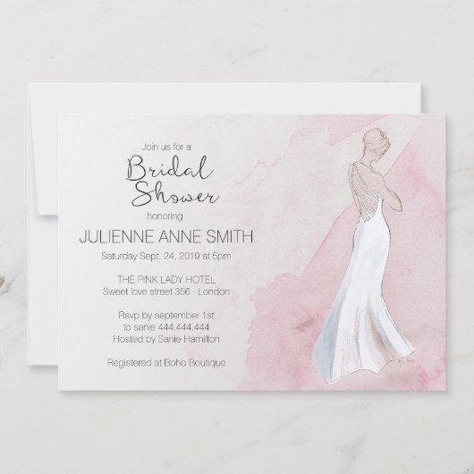 Invitation de douche nuptiale Gown Watercolor mode (Devant)