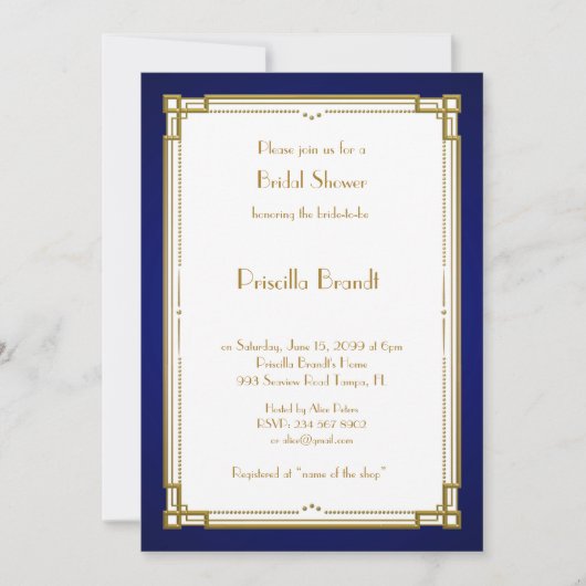 Invitation de douche nuptiale, grand Gatsby, blanc (Devant)