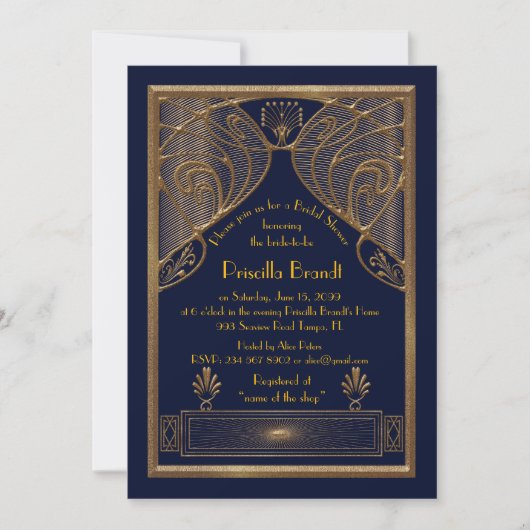 Invitation de douche nuptiale, grand Gatsby, Marin (Devant)