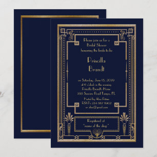 Invitation de douche nuptiale, grand Gatsby marine