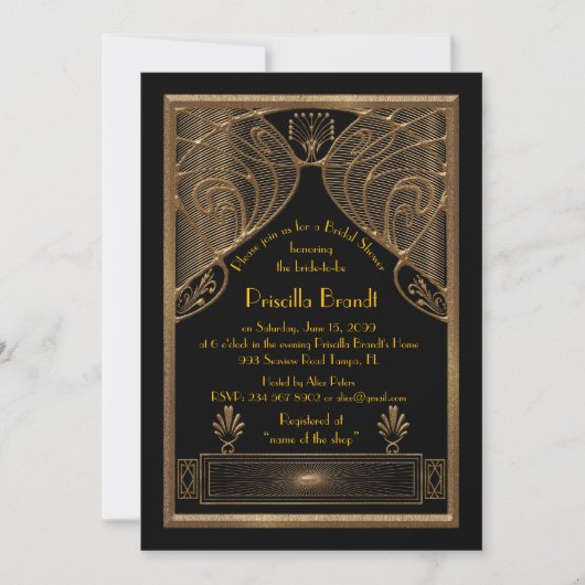 Invitation de douche nuptiale, grand Gatsby noir o (Devant)