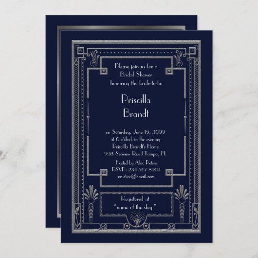 Invitation de douche nuptiale, grand Gatsby or arg (Devant / Derrière)