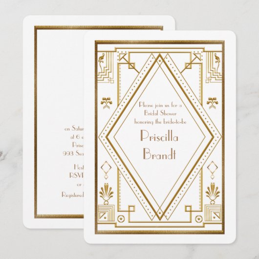 Invitation de douche nuptiale, grand Gatsby or bla (Devant / Derrière)