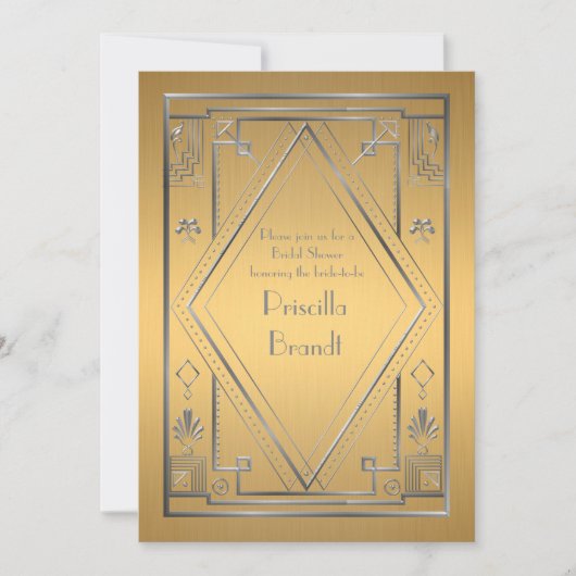 Invitation de douche nuptiale, grand Gatsby, or et (Devant)
