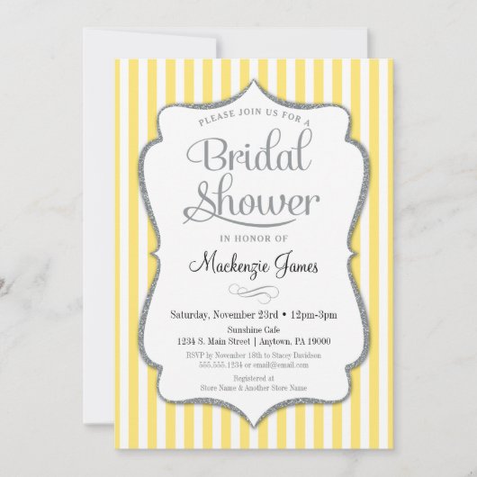 Invitation de douche nuptiale gris jaune Bande d'a (Devant)