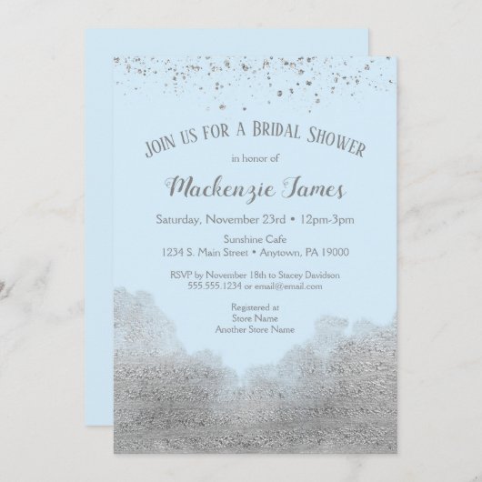 Invitation de douche nuptiale Ice Blue Silver Conf (Devant / Derrière)